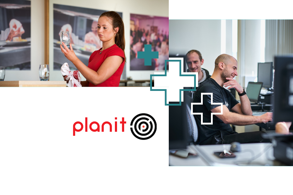 Various student in class and the Plan It Plus logo Various student in class and the Plan It Plus logo
